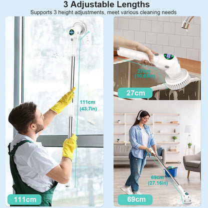 Cordless 8-in-1 Electric Scrub Brush for Versatile Cleaning in Bathrooms, Kitchens, and Windows